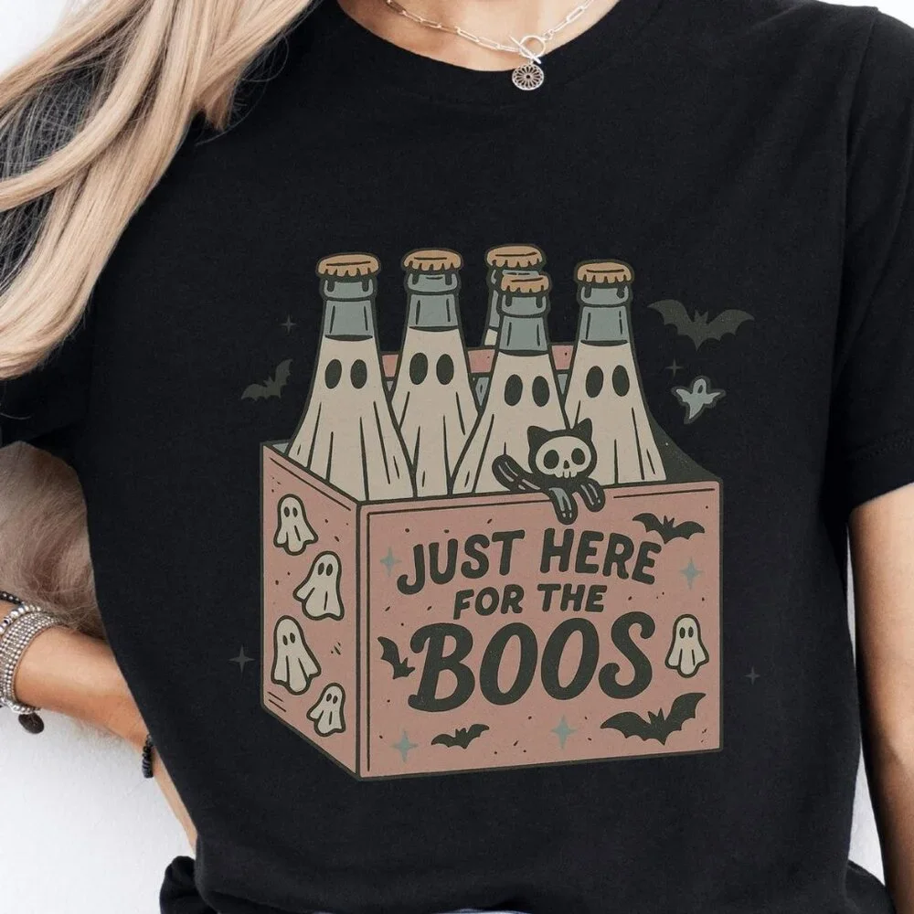 Retro Just Here For The Boos, Halloween Unisex Tee - Picture 1 of 4